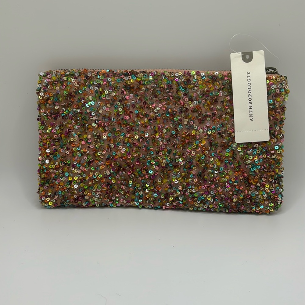 New with Tags Anthropologie multi colored sequined clutch.